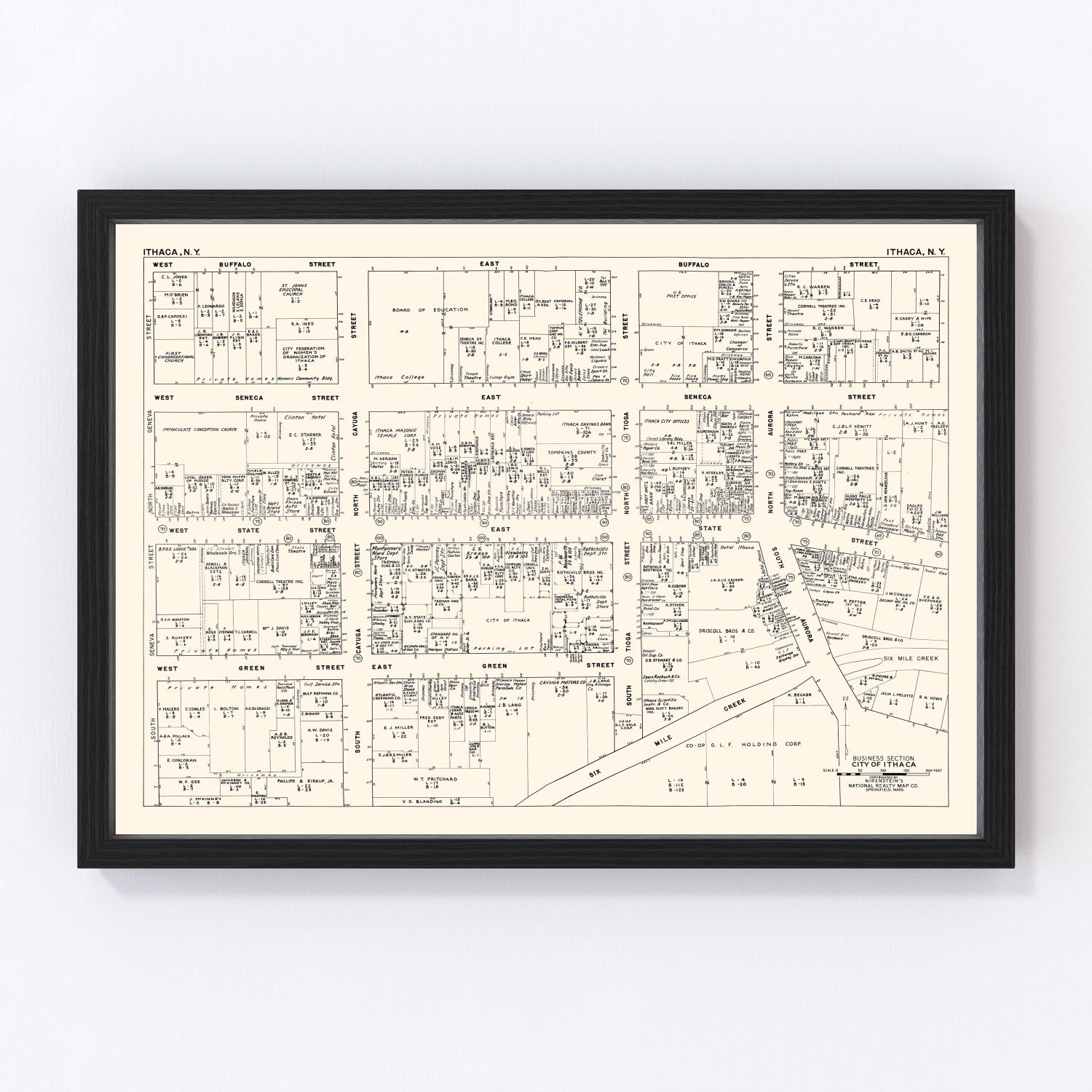 Vintage map of Ithaca, Tompkins County, New York, 1947