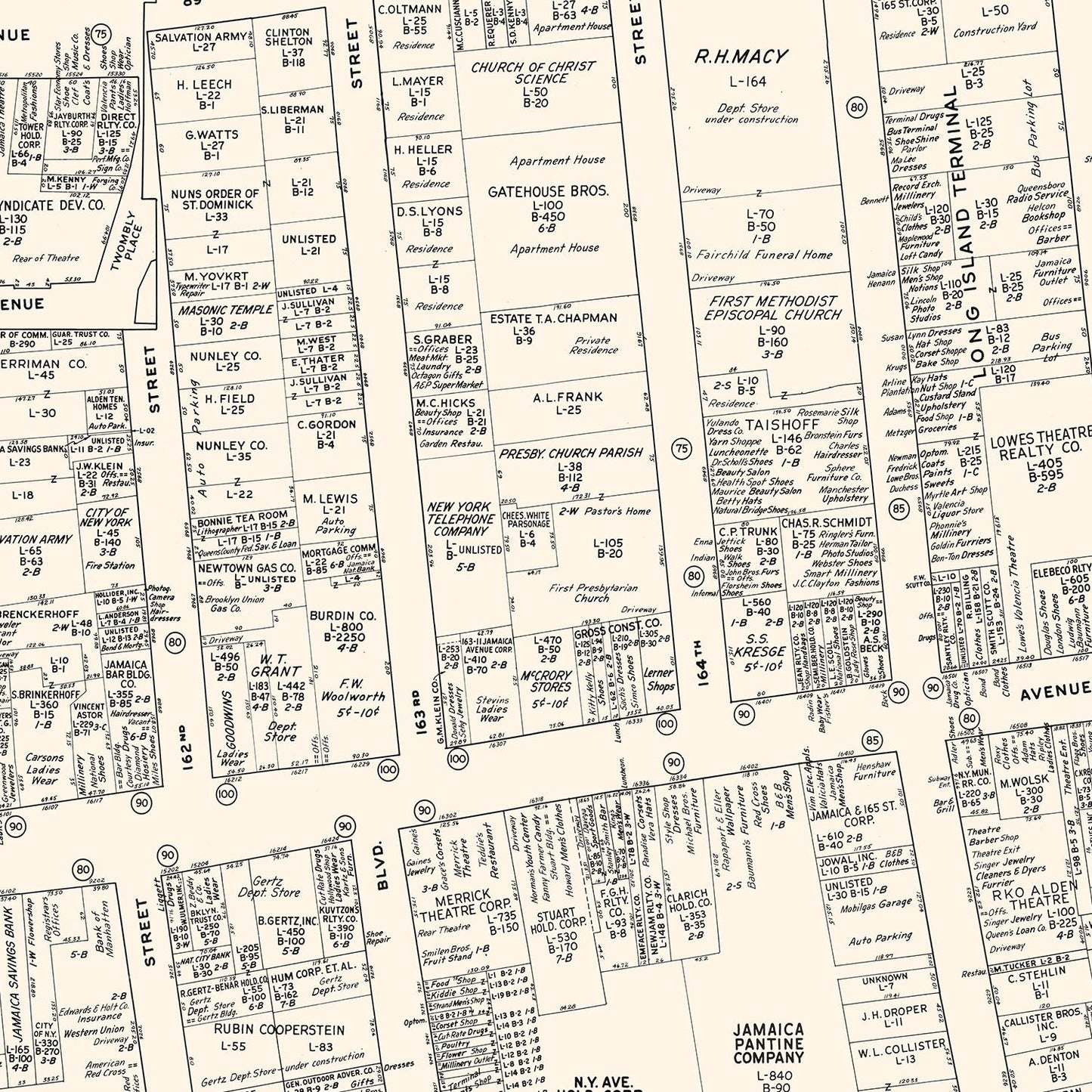 Vintage Map of Jamaica, Queens County, New York, 1947