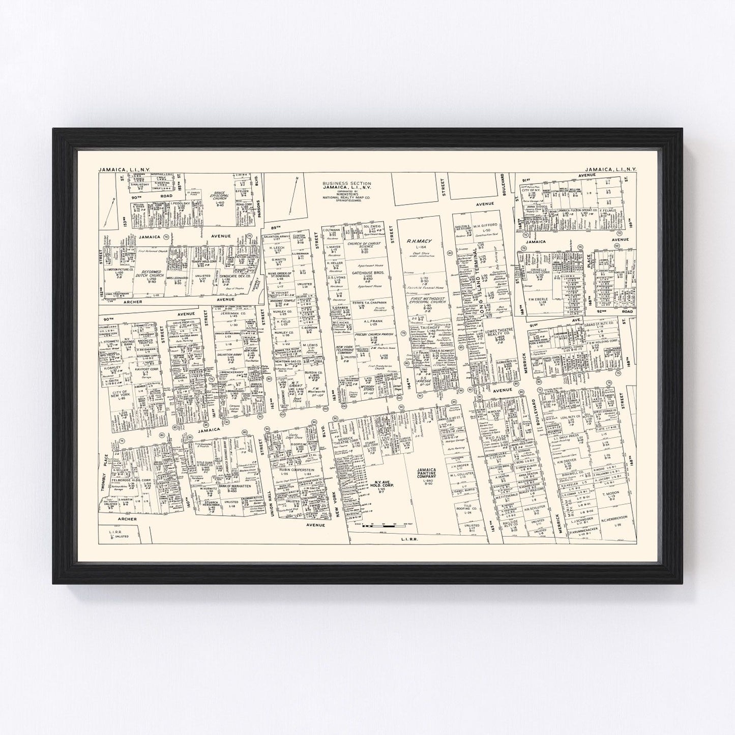 Vintage map of Jamaica, Queens County, New York, 1947