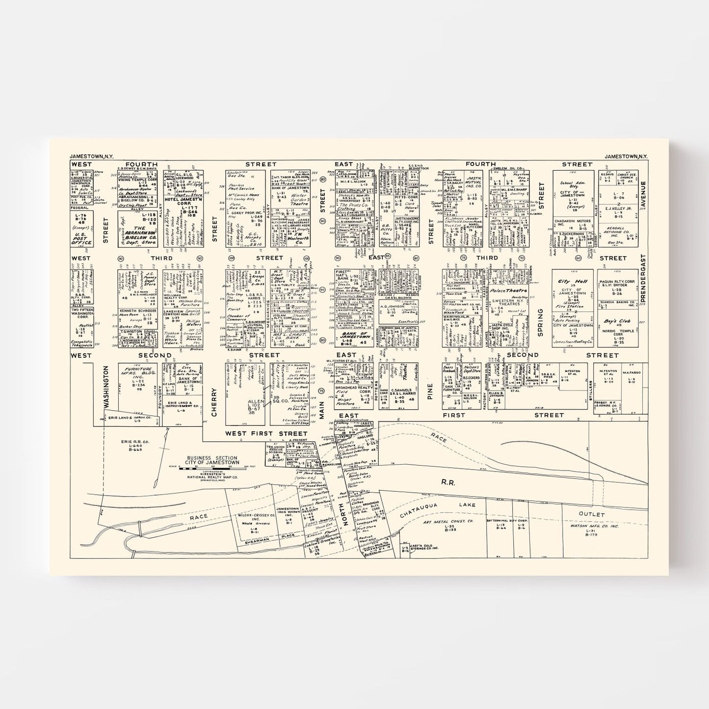 Vintage Map of Jamestown, Chautauqua County, New York, 1947