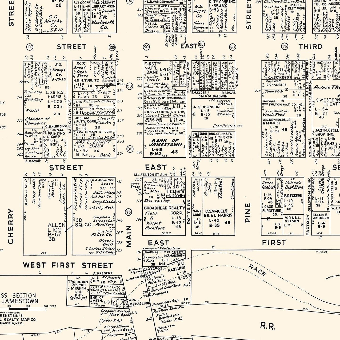 Vintage Map of Jamestown, Chautauqua County, New York, 1947