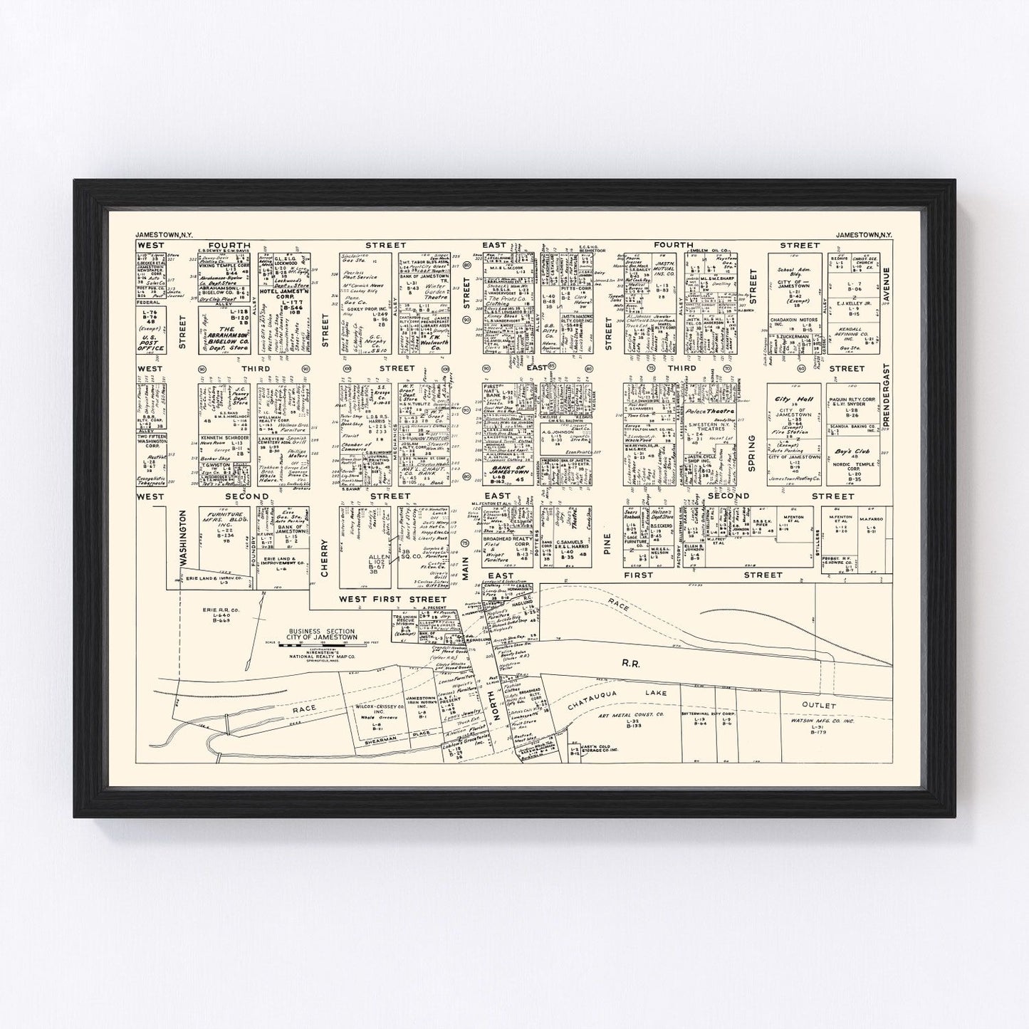 Vintage map of Jamestown, Chautauqua County, New York, 1947