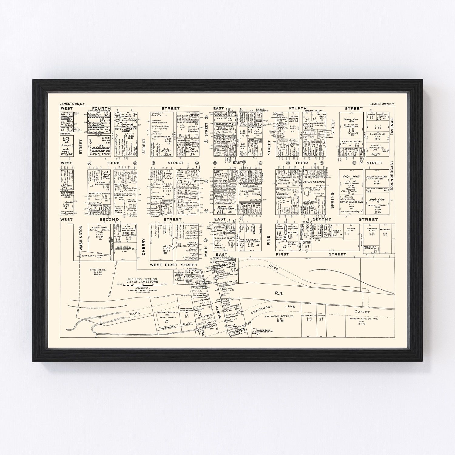 Vintage map of Jamestown, Chautauqua County, New York, 1947