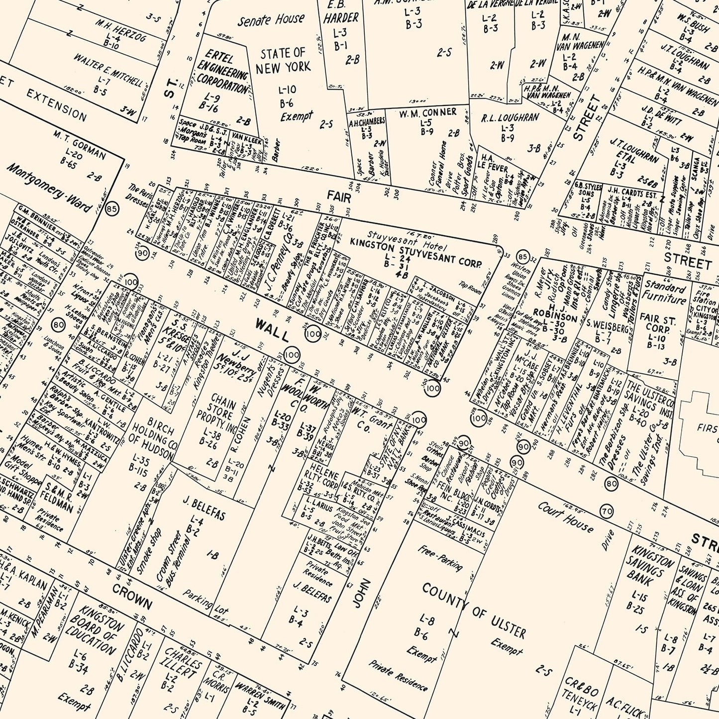 Vintage Map of Kingston, Ulster County, New York, 1947