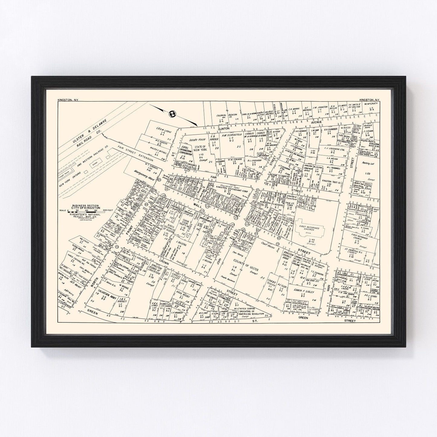 vintage map of Kingston, New York business section, 1947
