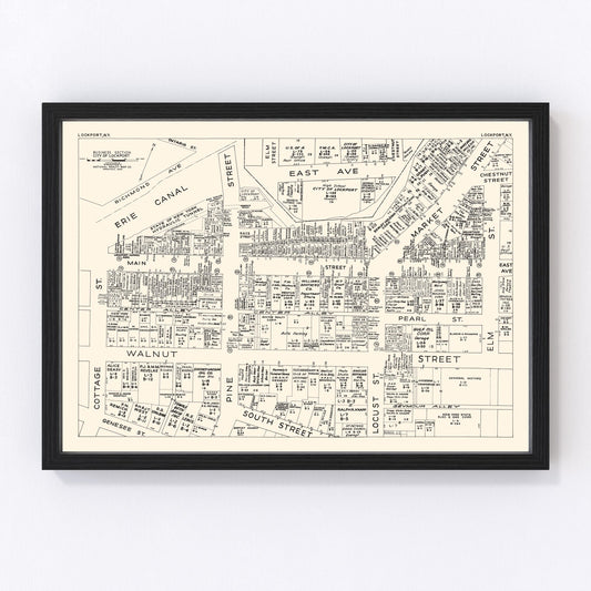 vintage map of Lockport business section, New York, 1947