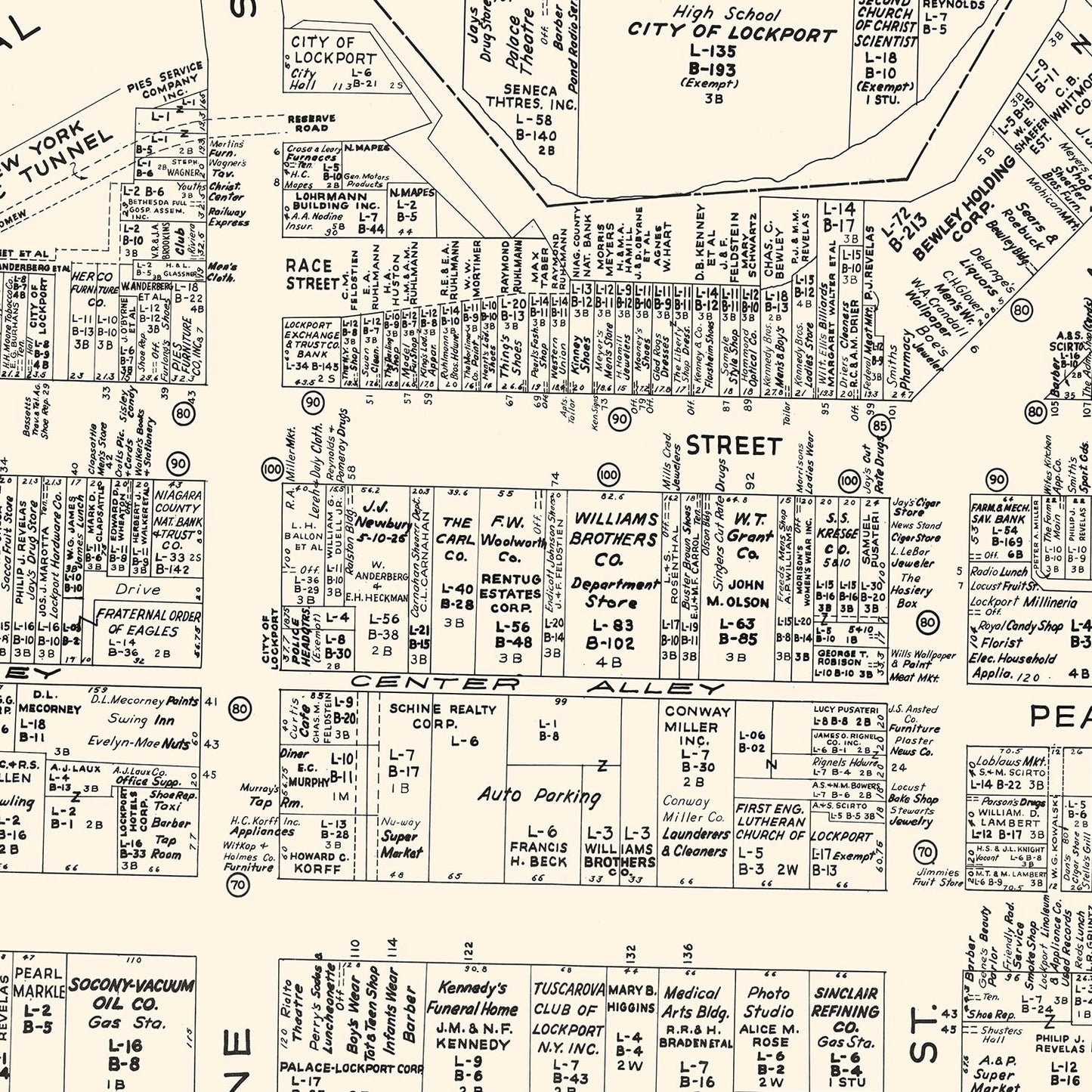 Vintage Map of Lockport Business Section, New York, 1947