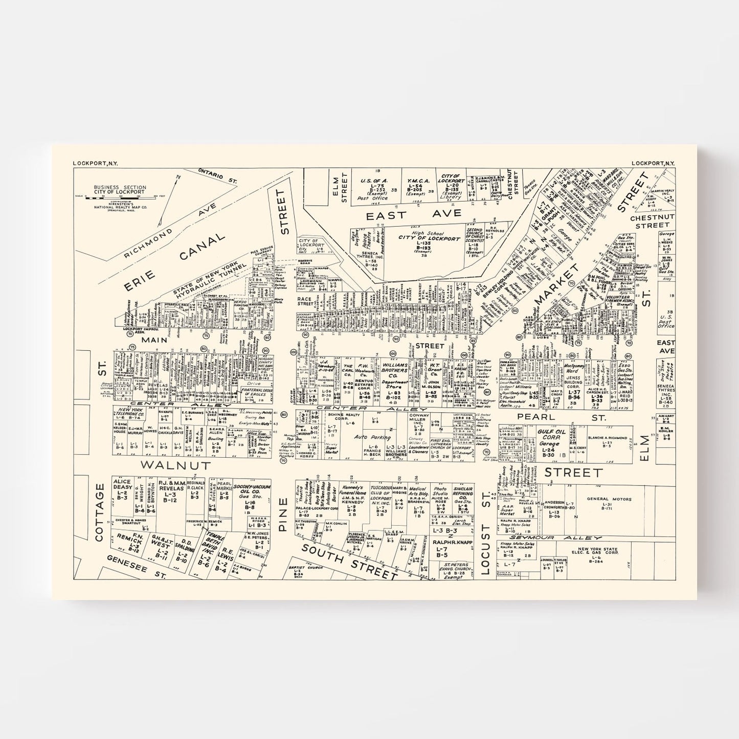 Vintage Map of Lockport Business Section, New York, 1947