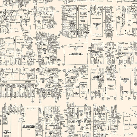 Vintage Map of Newark Business Section, New Jersey, 1947