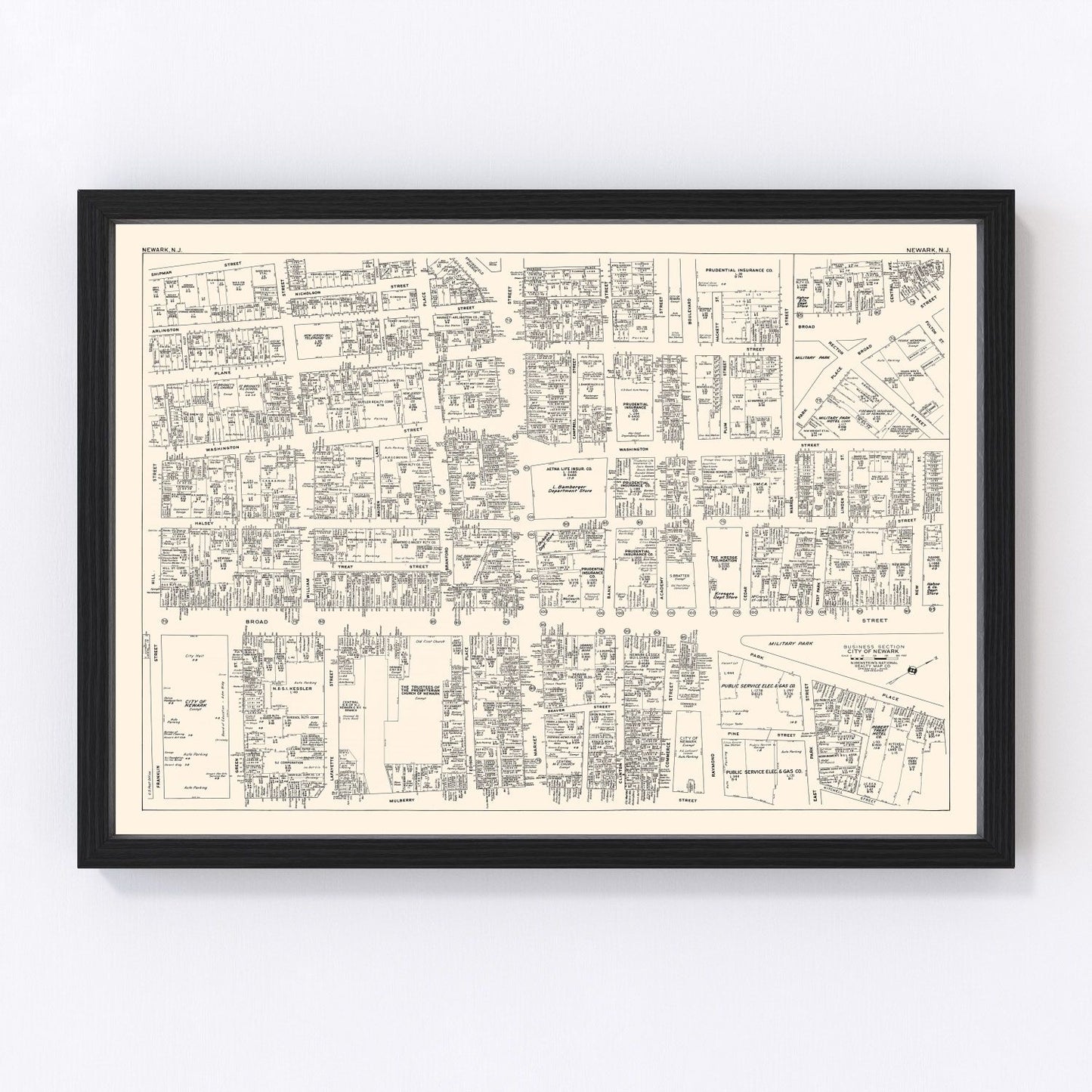 Vintage map of the Newark business section, New Jersey, 1947
