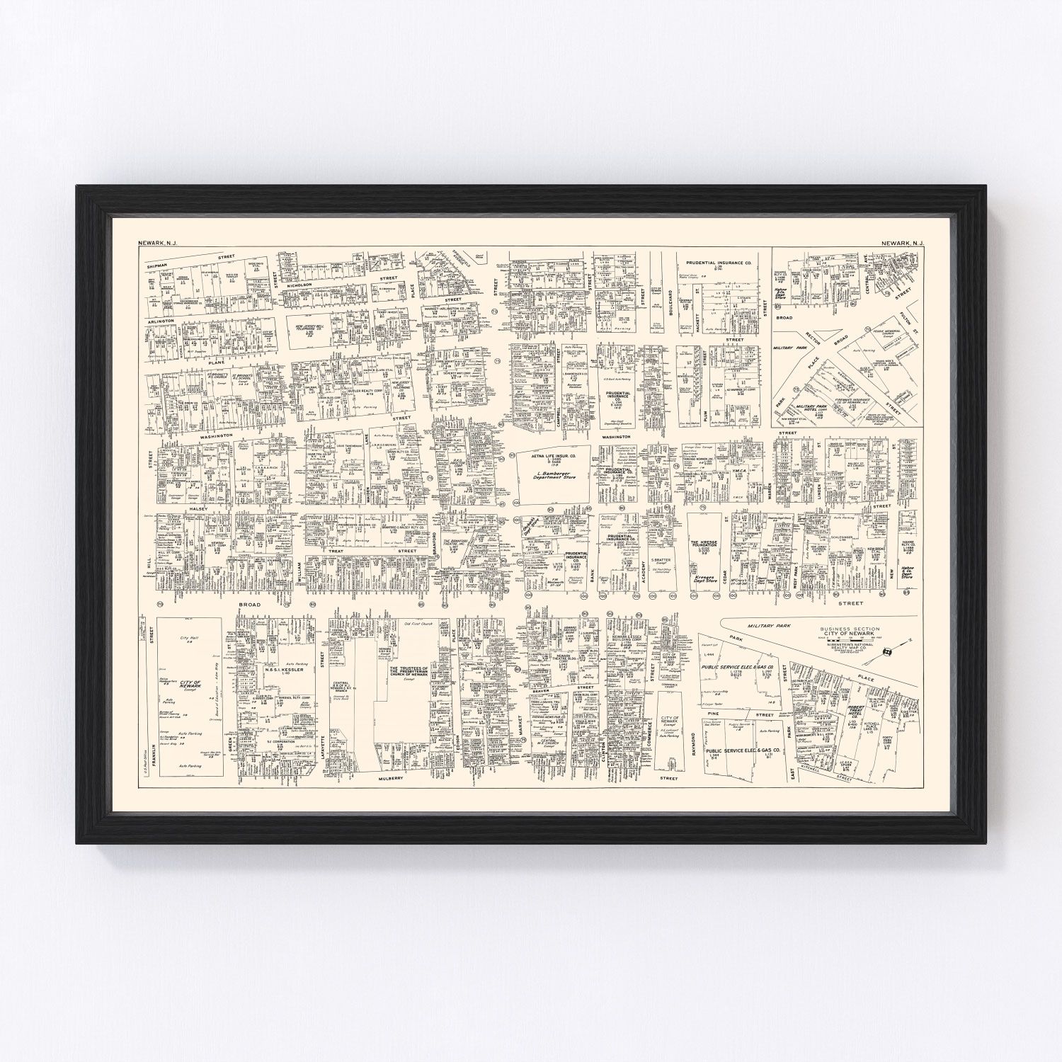 Vintage map of the Newark business section, New Jersey, 1947