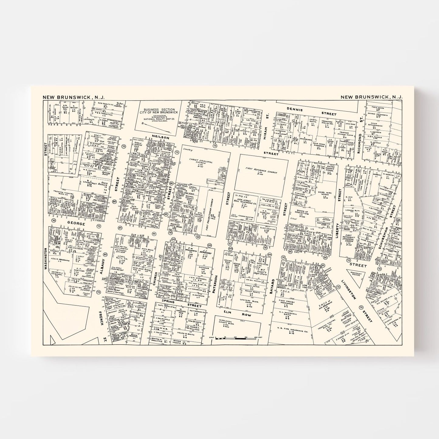 Vintage Map of New Brunswick, NJ Business Section, 1947