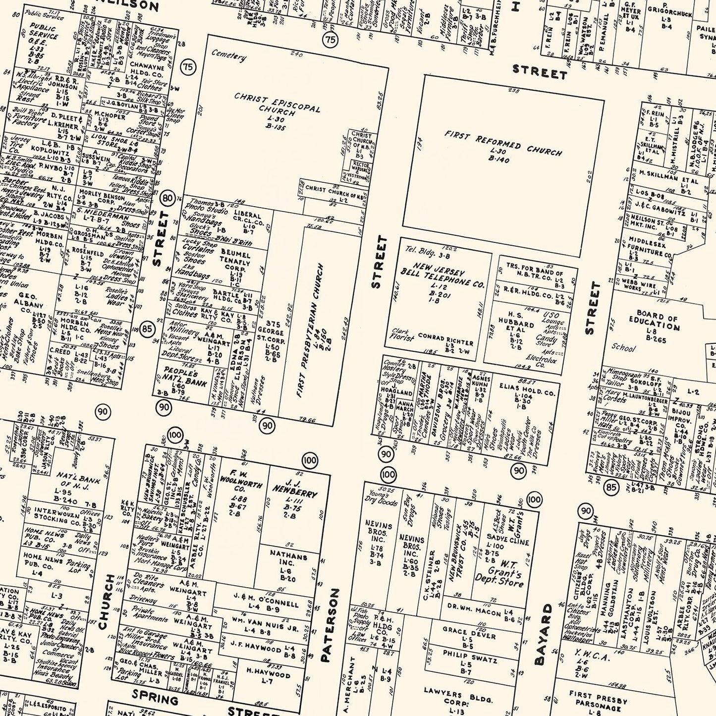 Vintage Map of New Brunswick, NJ Business Section, 1947