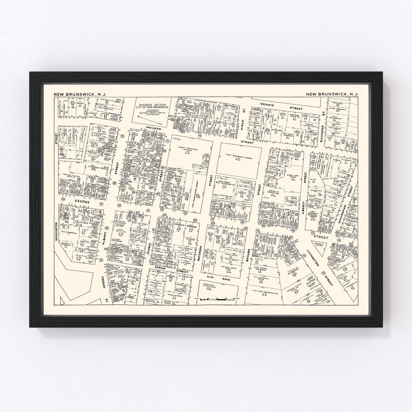Vintage map of New Brunswick business section, New Jersey, 1947