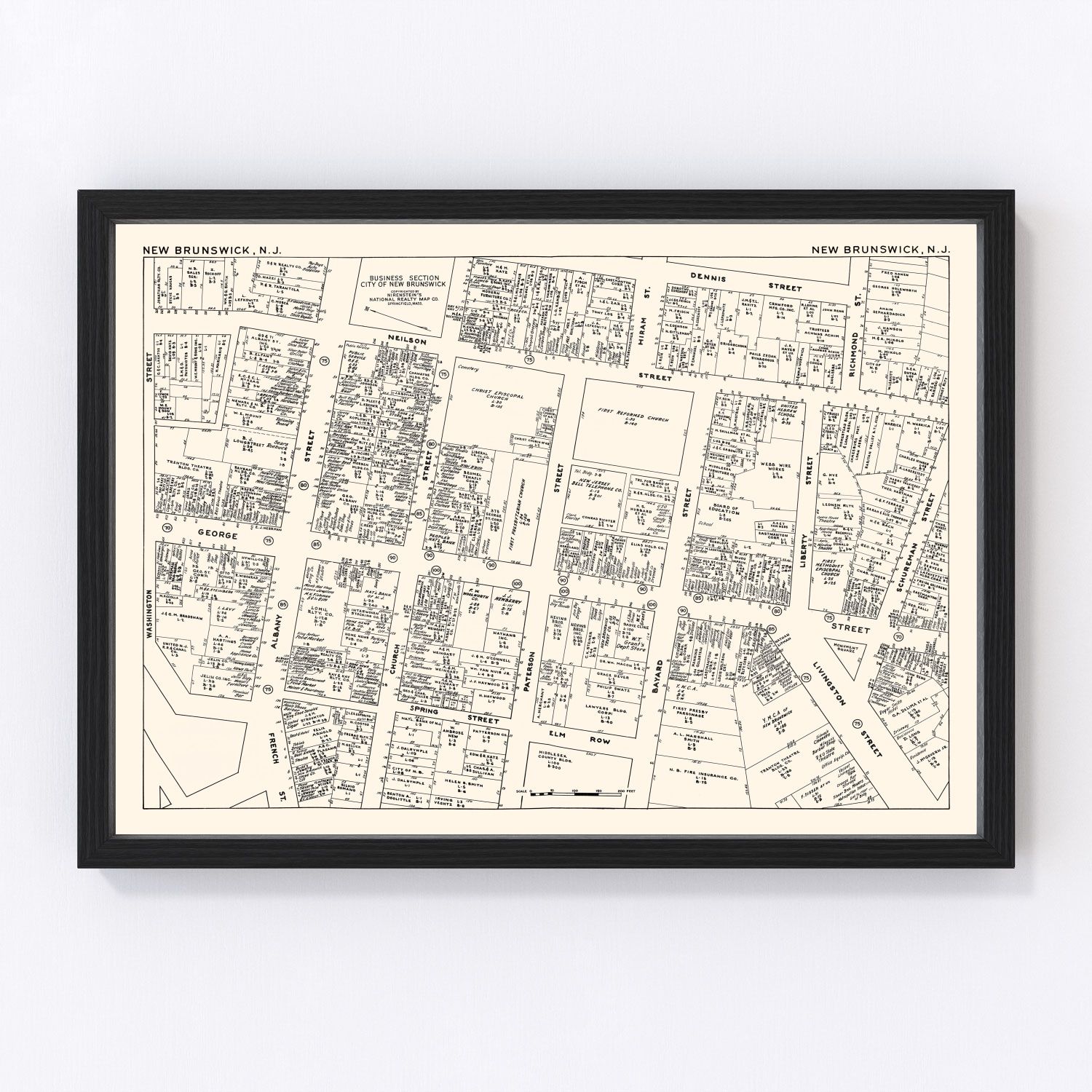 Vintage map of New Brunswick business section, New Jersey, 1947