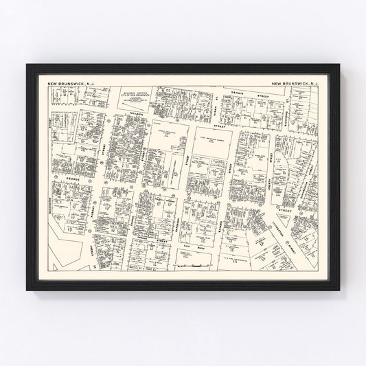 Vintage map of New Brunswick business section, New Jersey, 1947