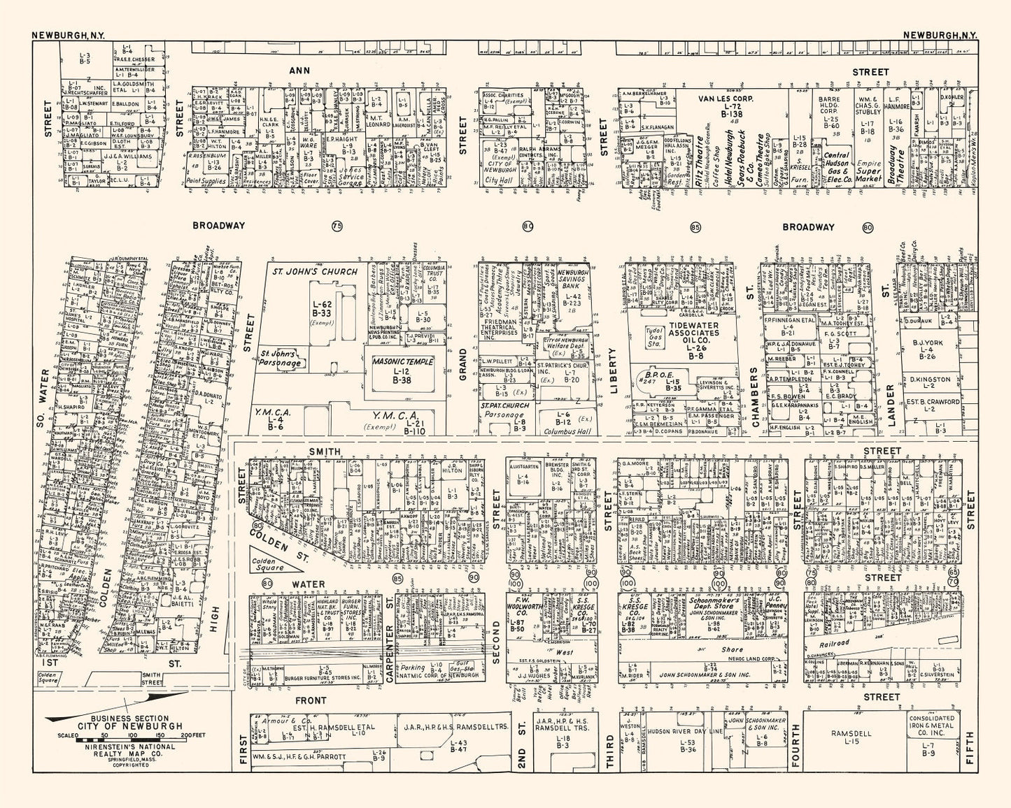 Vintage Map of Newburgh Business Section, New York, 1947