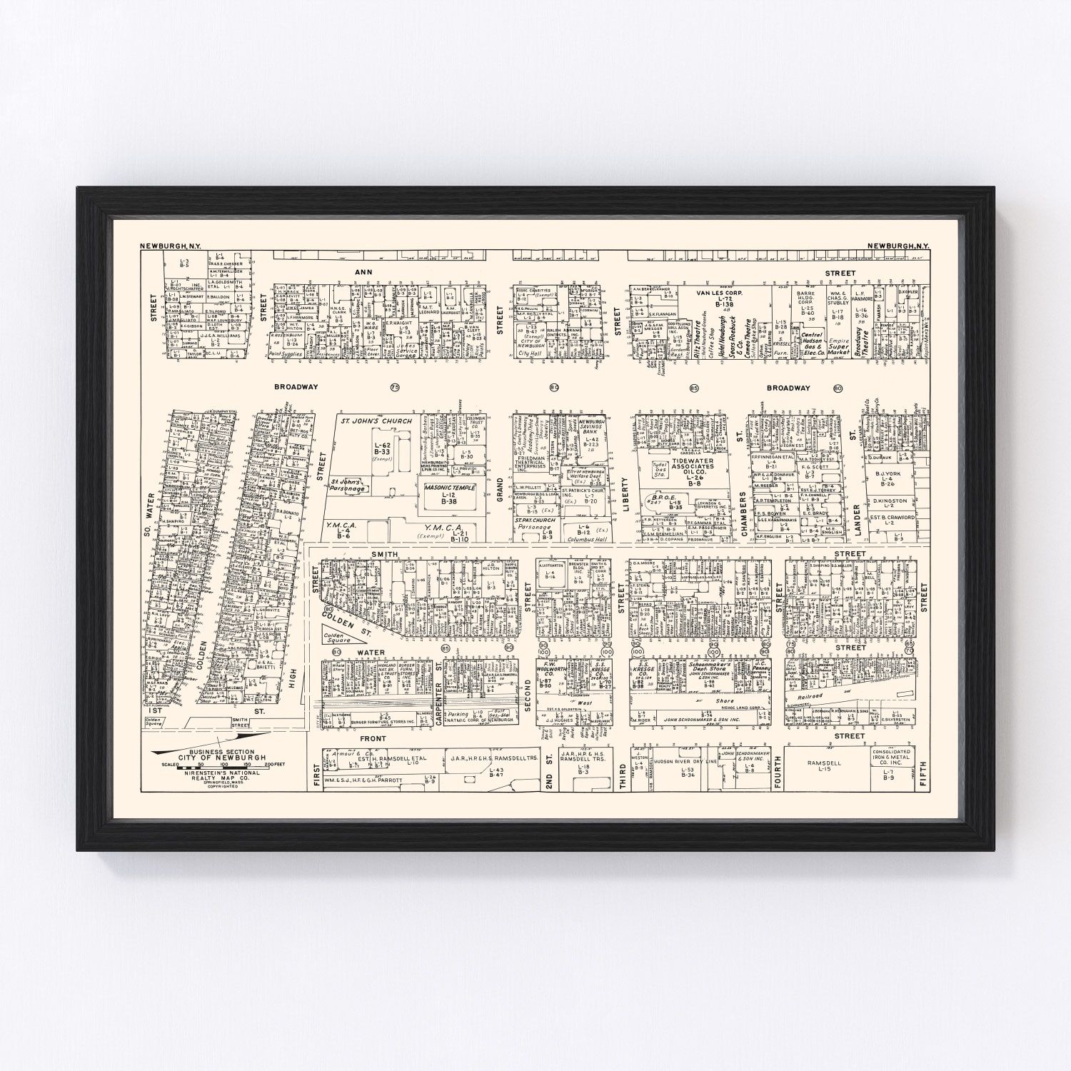 Vintage map of the Newburgh business section, New York, 1947