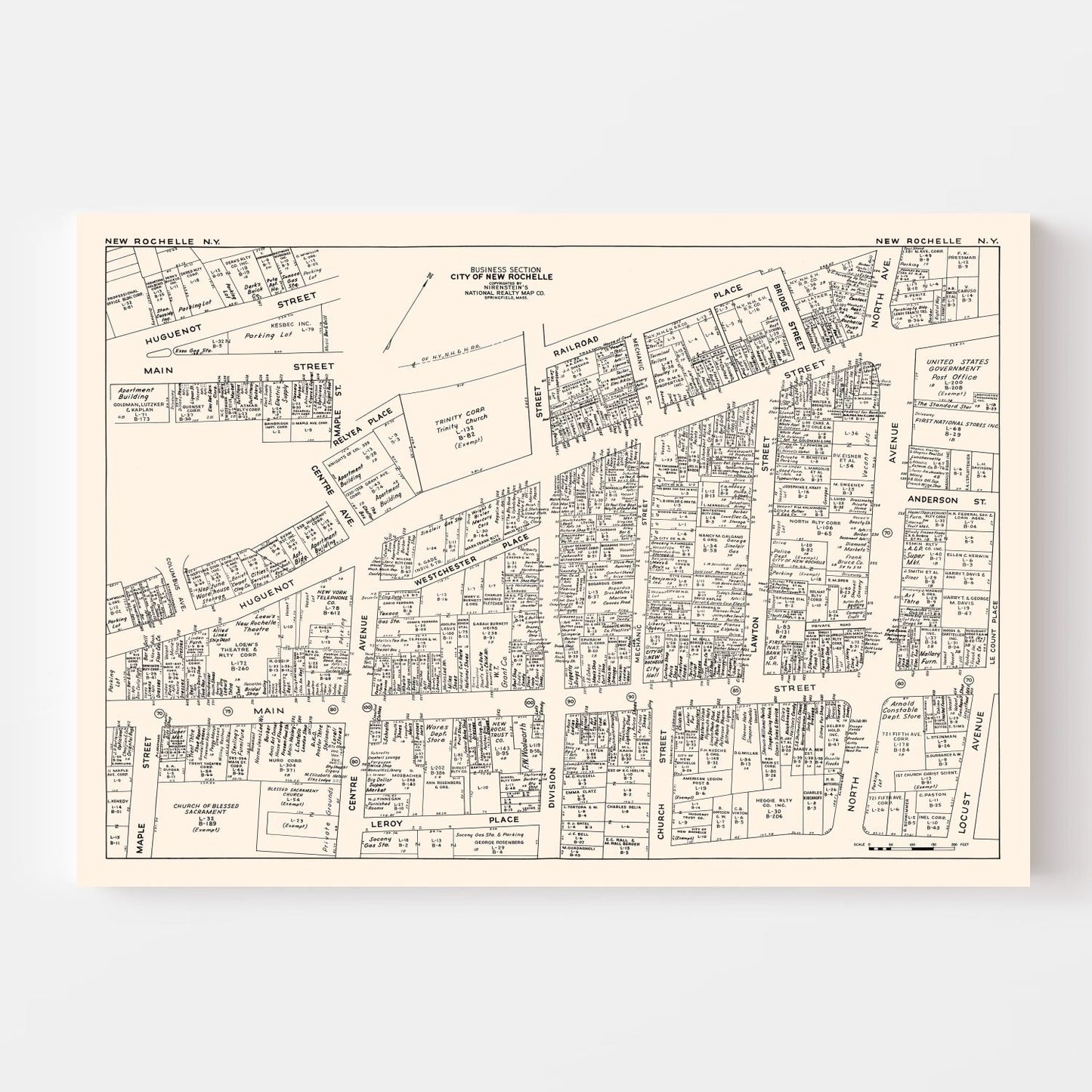 Vintage Map of New Rochelle Business Section, New York, 1947