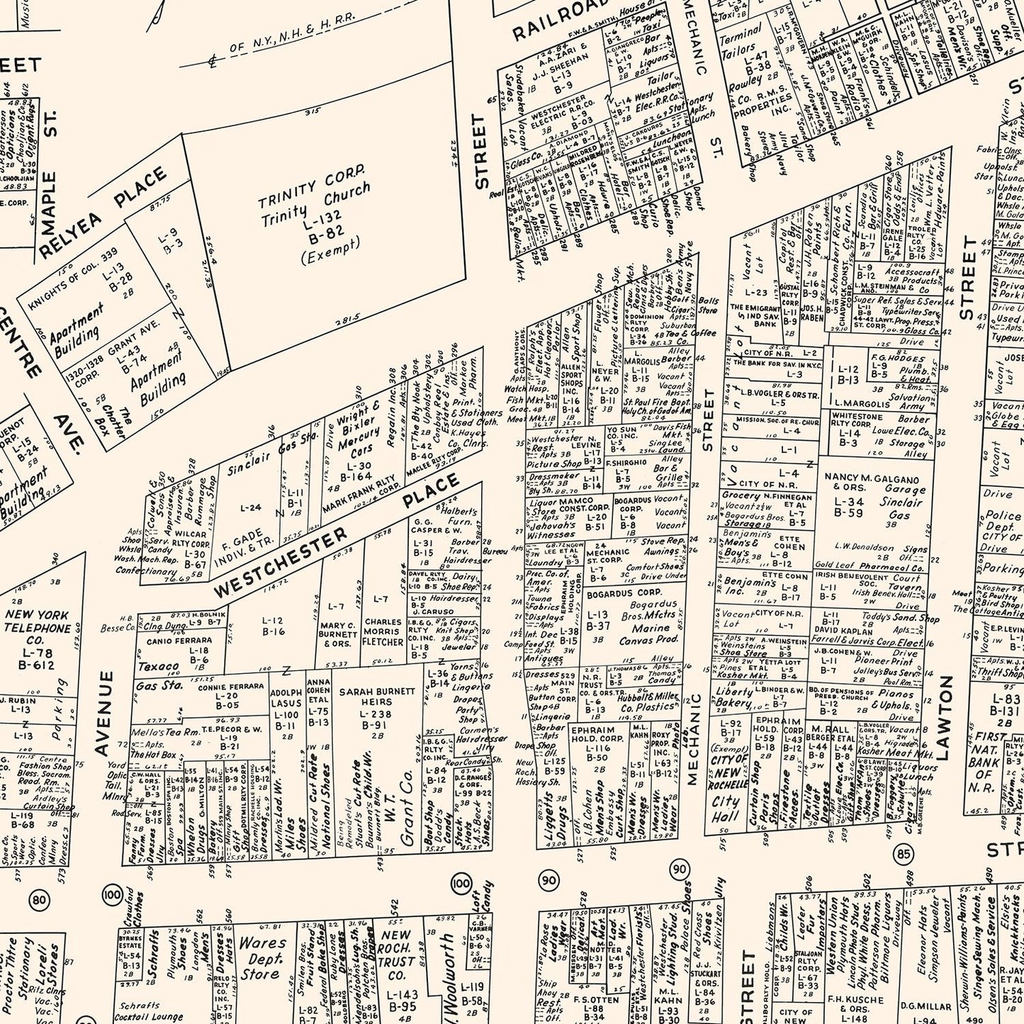 Vintage Map of New Rochelle Business Section, New York, 1947