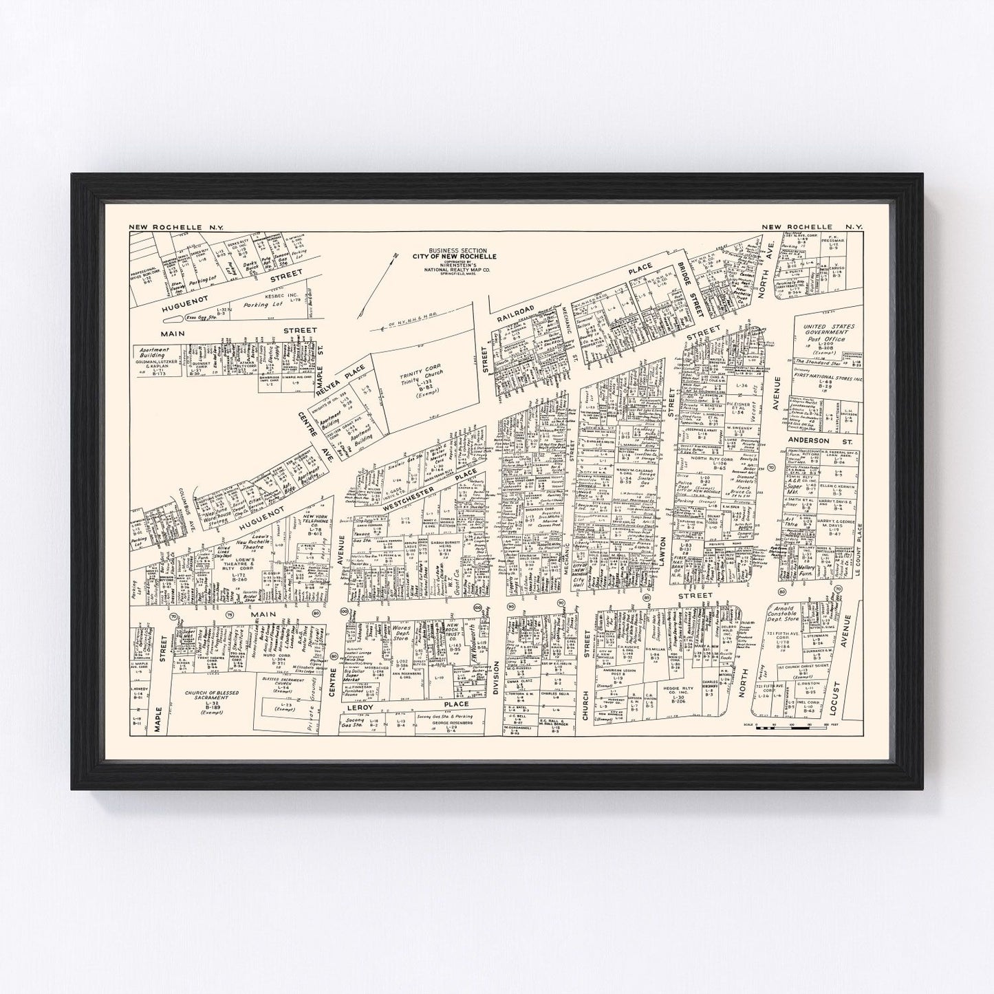 Vintage map of the New Rochelle business section, Westchester County, New York, 1947