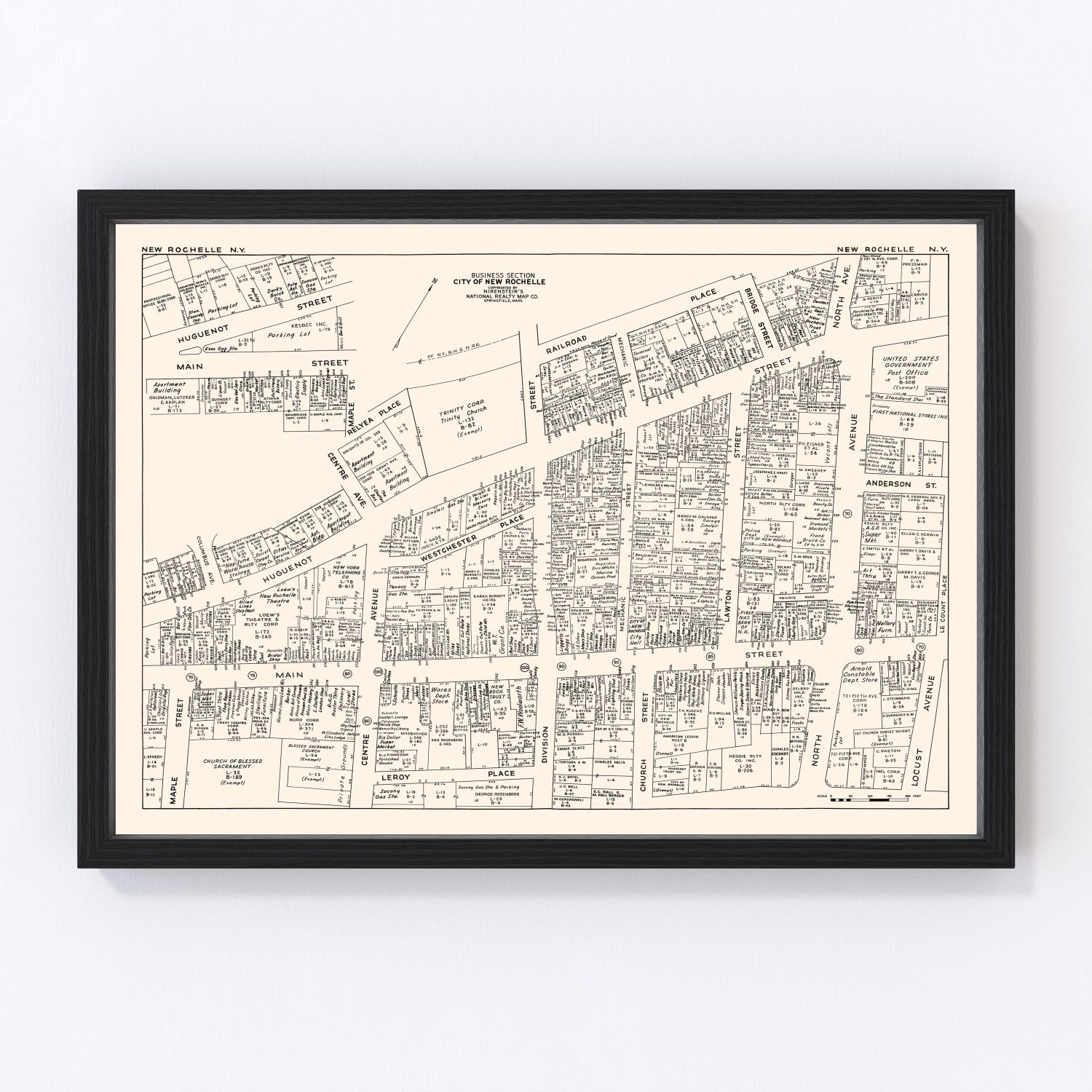 Vintage map of the New Rochelle business section, Westchester County, New York, 1947