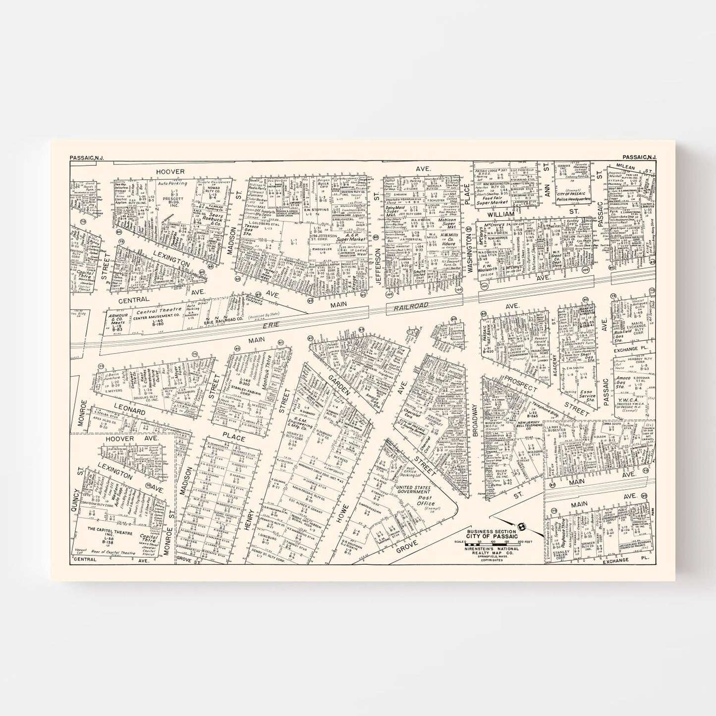 Vintage Map of Passaic, New Jersey Business Section, 1947