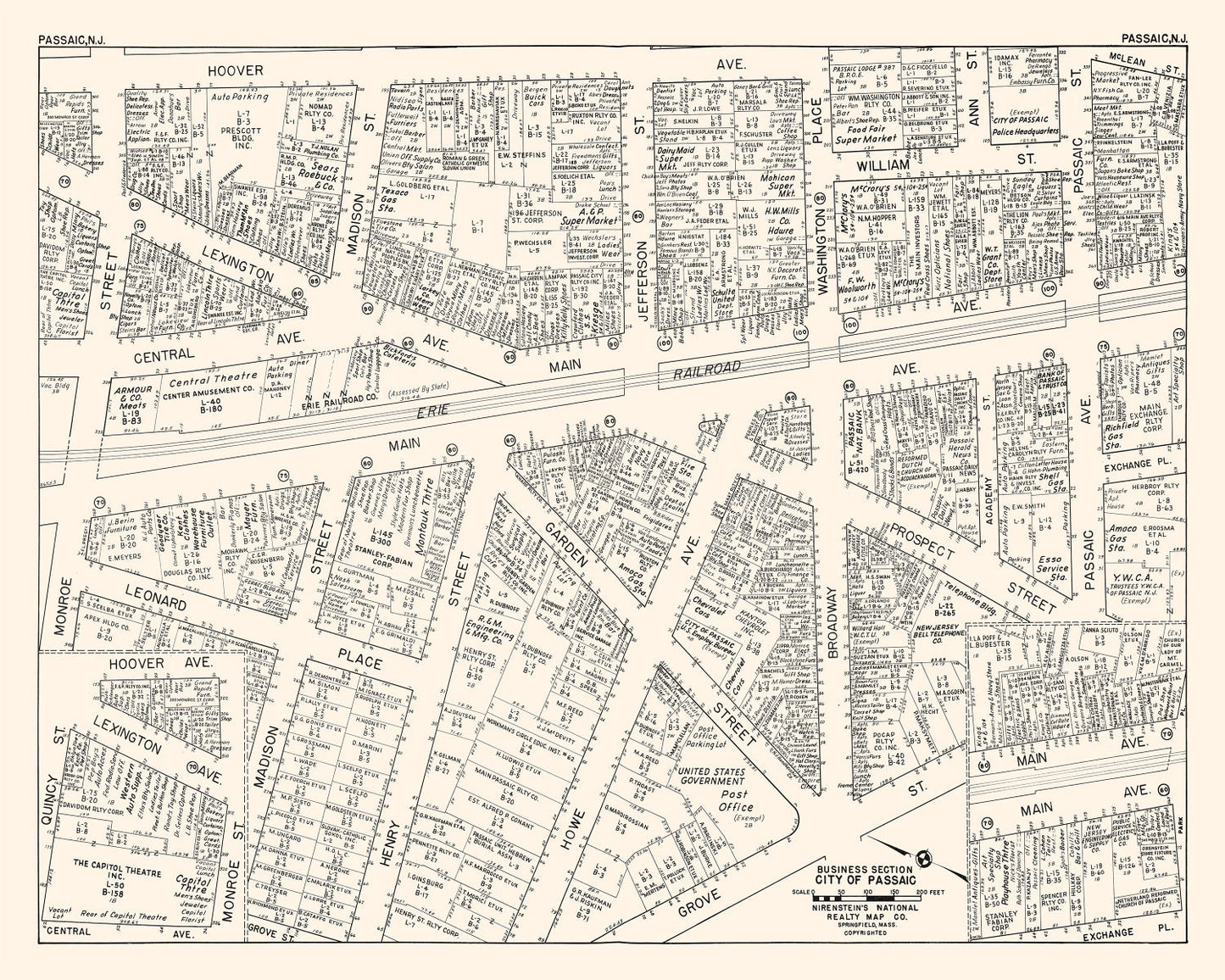 Vintage Map of Passaic, New Jersey Business Section, 1947