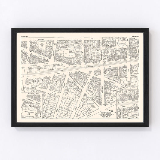 Vintage map of Passaic, New Jersey business section, 1947