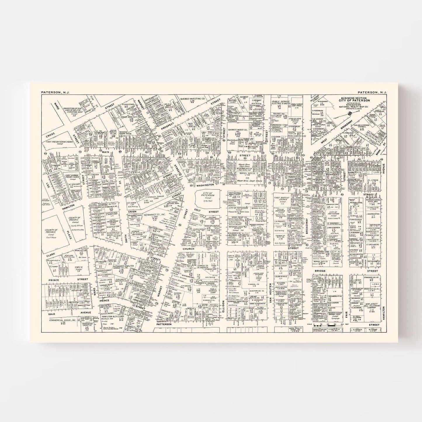 Vintage Map of Paterson, NJ Business Section, 1947