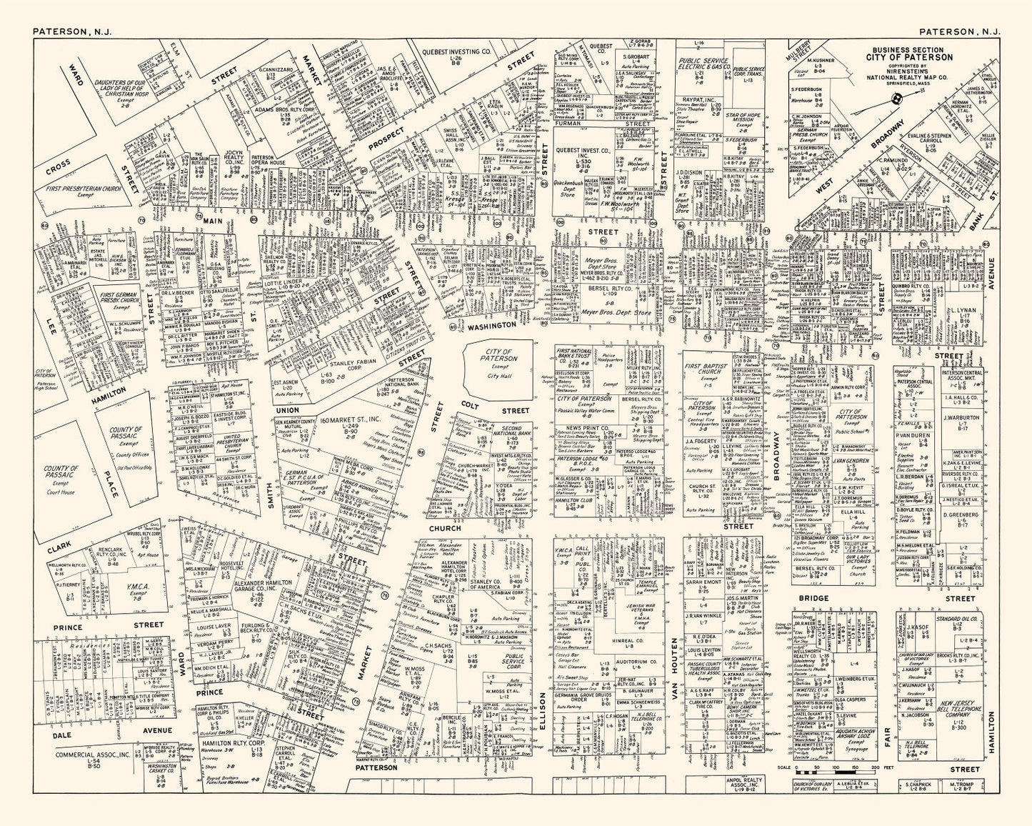 Vintage Map of Paterson, NJ Business Section, 1947