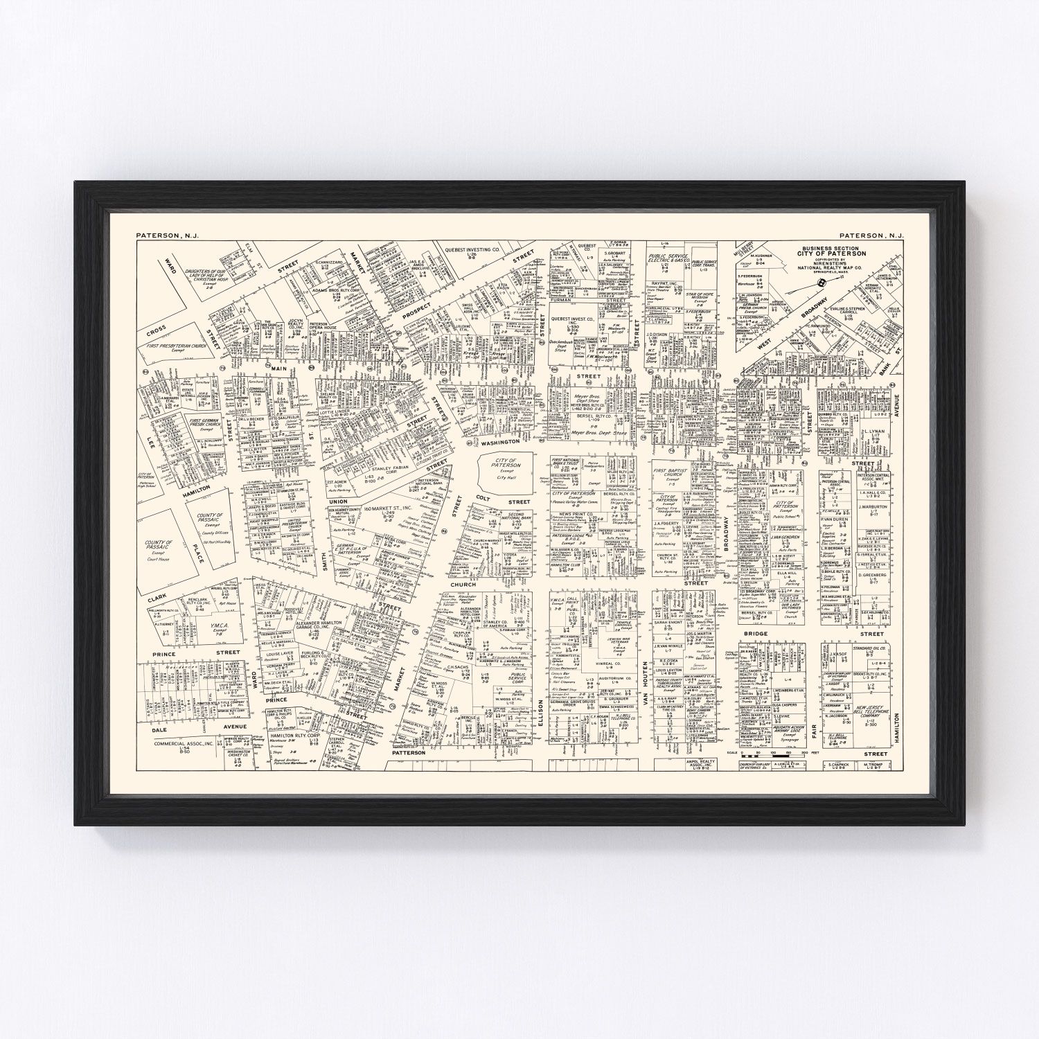 Vintage map of Paterson, New Jersey business section, 1947
