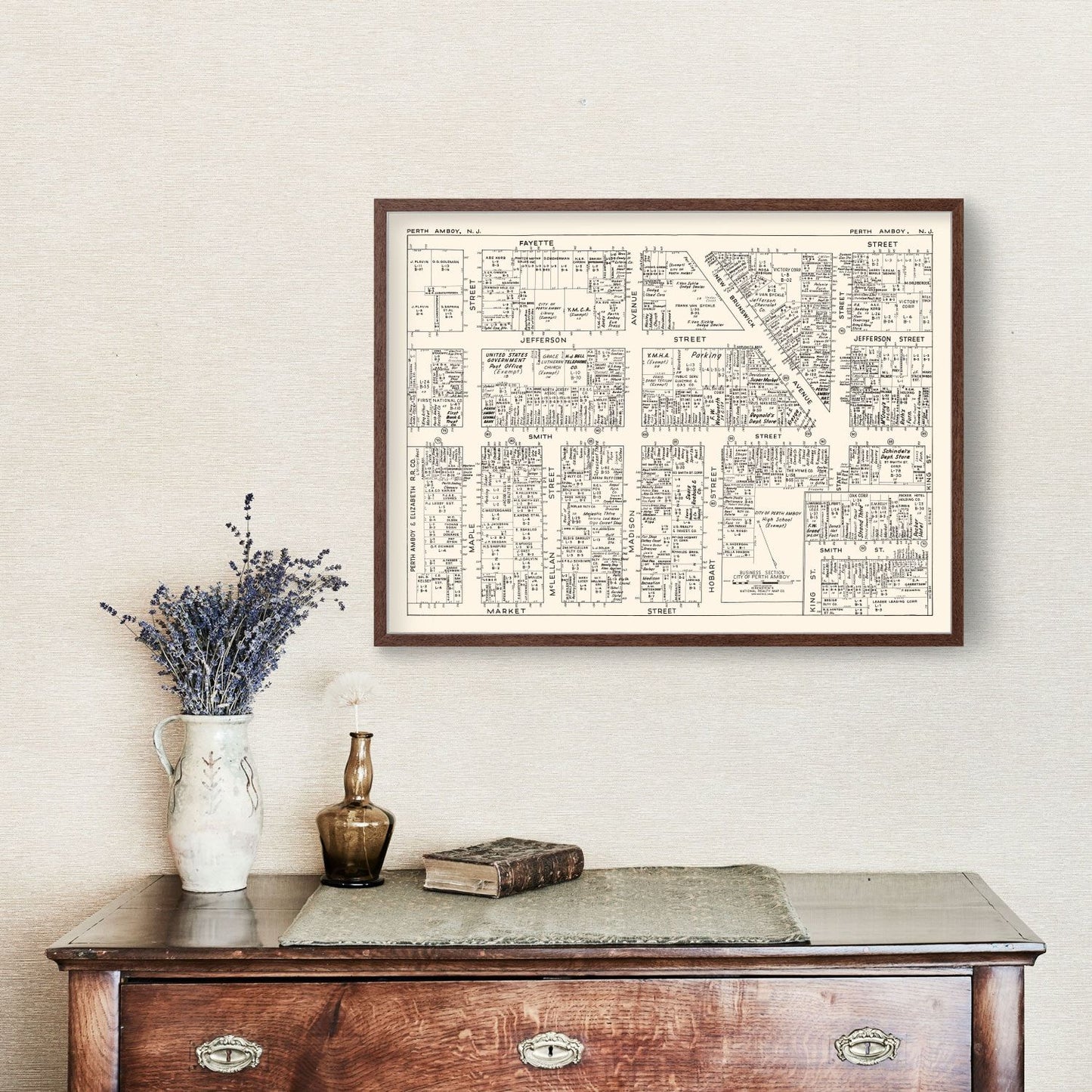 Vintage Map of Perth Amboy, New Jersey Business Section, 1947