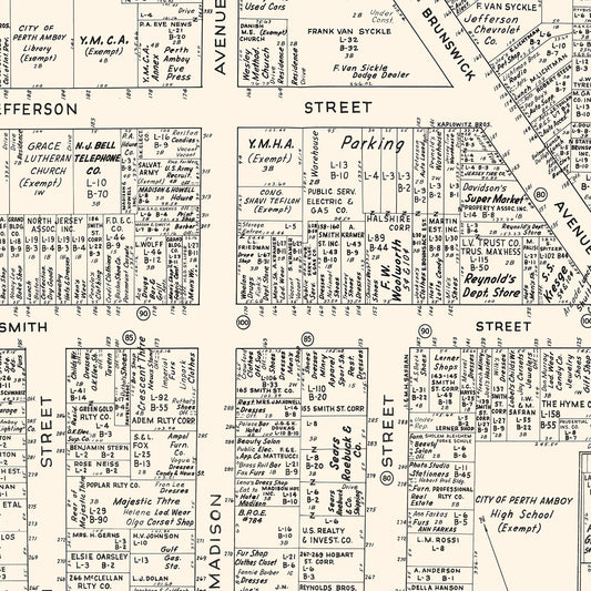 Vintage Map of Perth Amboy, New Jersey Business Section, 1947