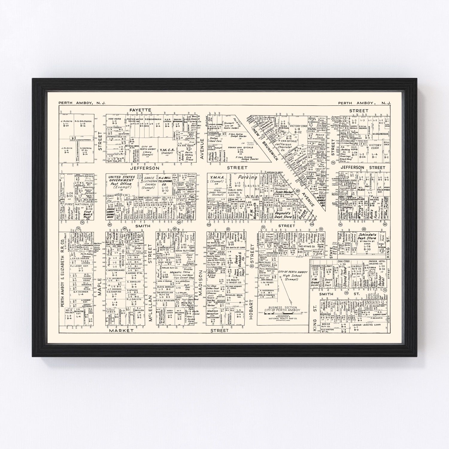 vintage map of Perth Amboy, New Jersey business section, 1947