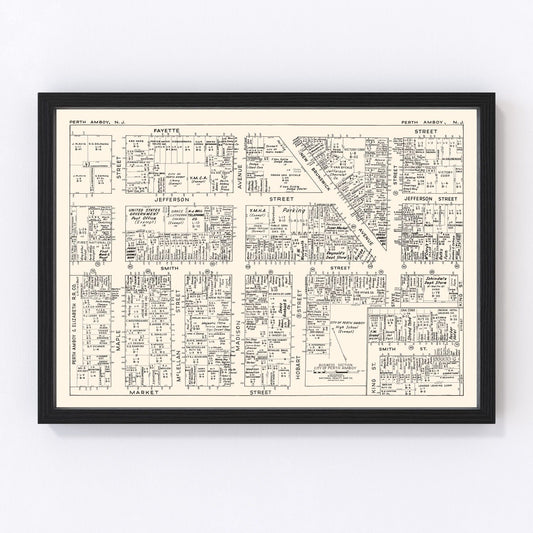 vintage map of Perth Amboy, New Jersey business section, 1947