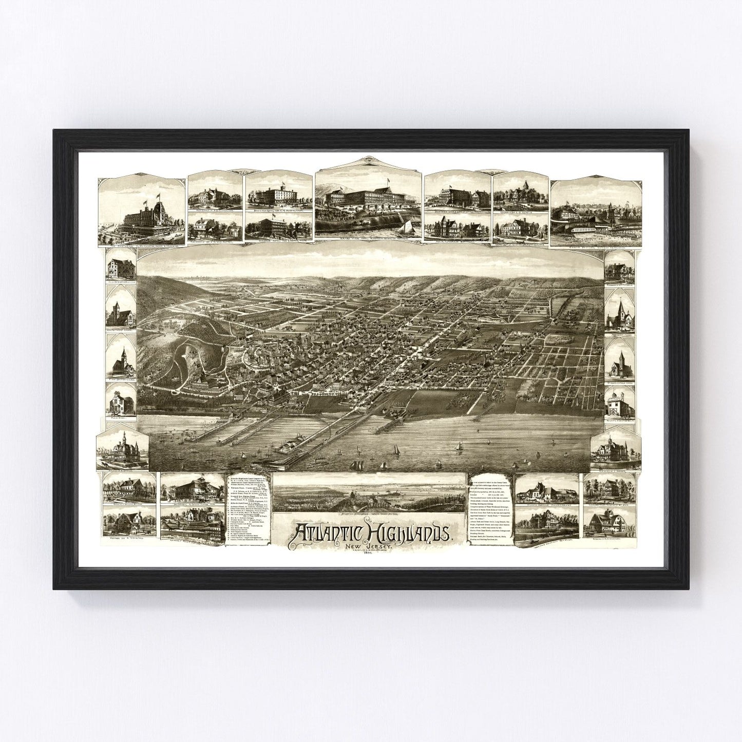 Vintage map of Atlantic Highlands, New Jersey Raritan Bay, 1894