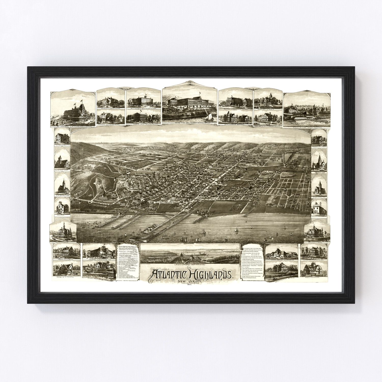 Vintage map of Atlantic Highlands, New Jersey Raritan Bay, 1894