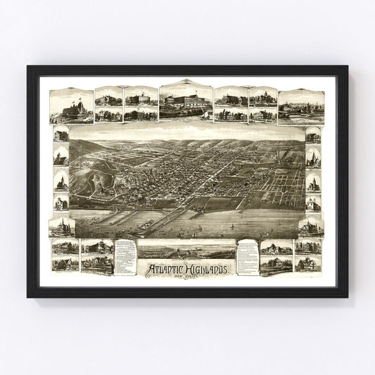 Vintage map of Atlantic Highlands, New Jersey Raritan Bay, 1894