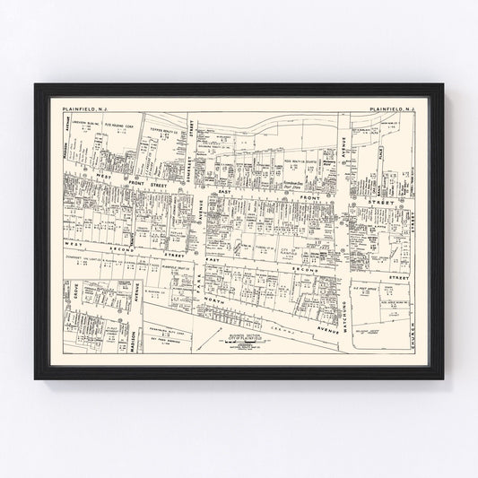 vintage map of Plainfield, New Jersey business section, 1947