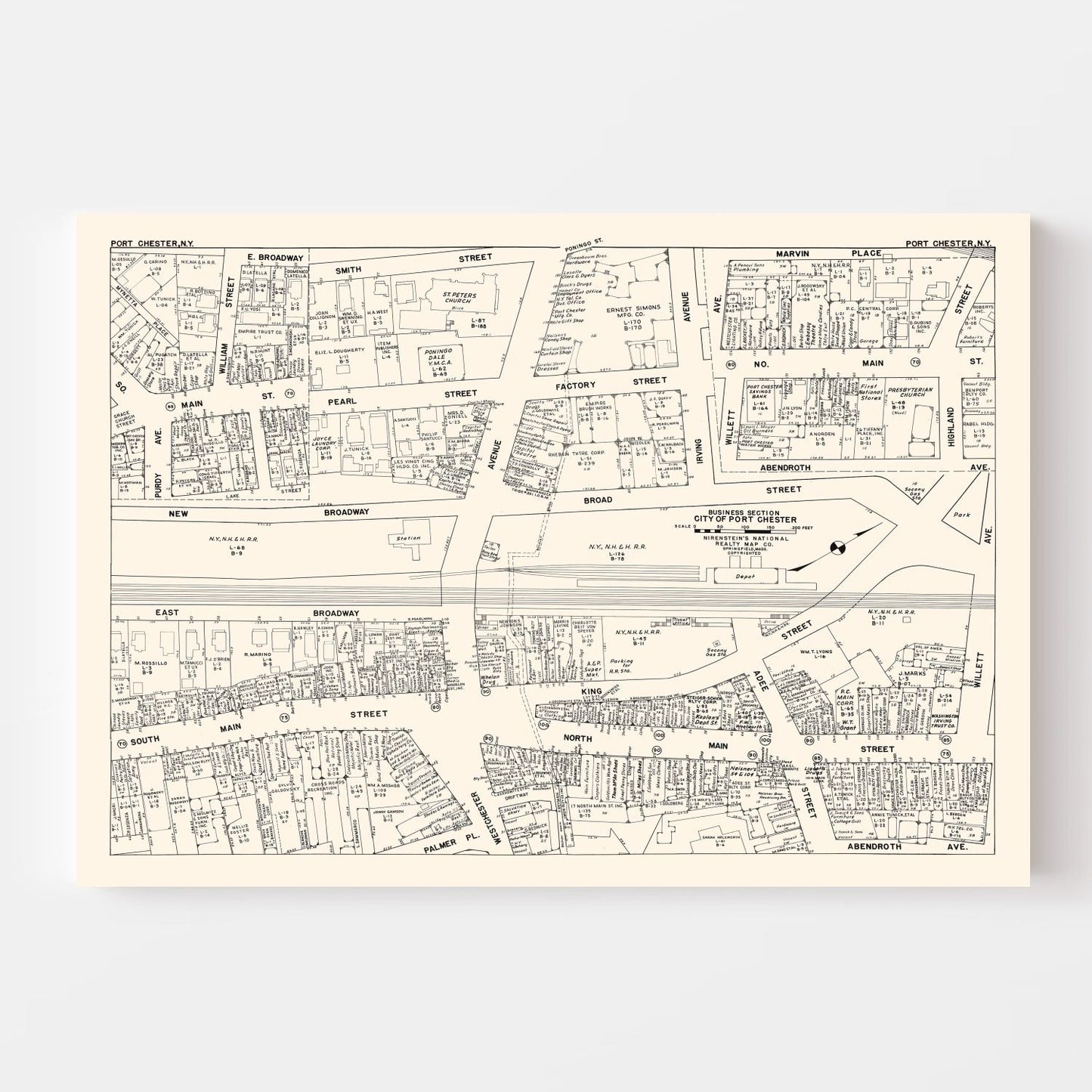 Vintage Map of Port Chester, NY Business Section, 1947