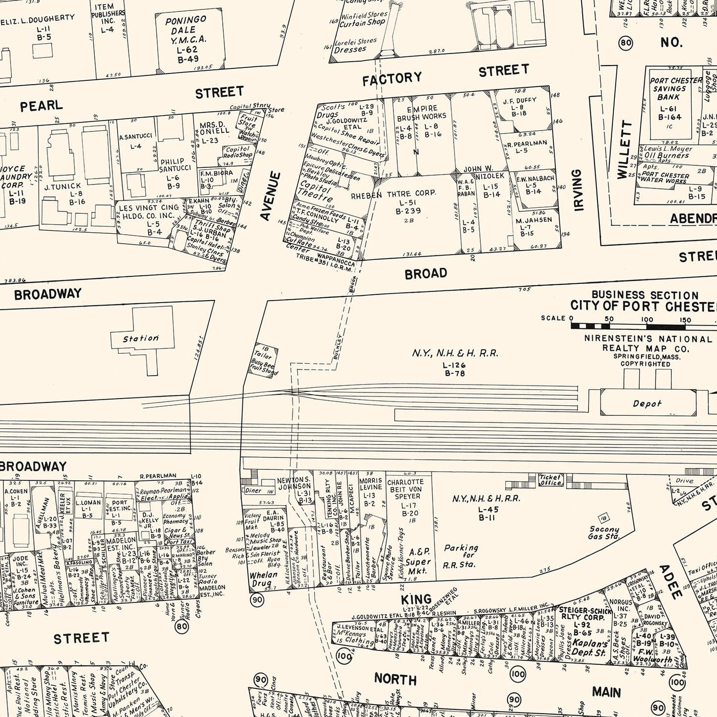 Vintage Map of Port Chester, NY Business Section, 1947