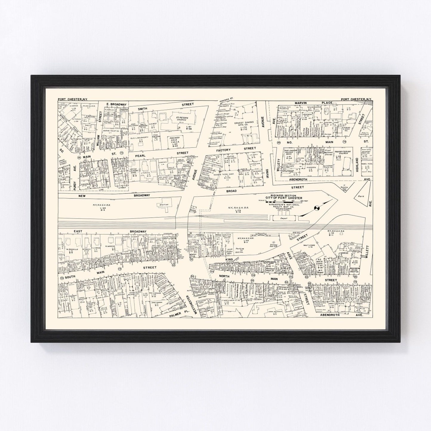 vintage map of Port Chester, New York business section, 1947