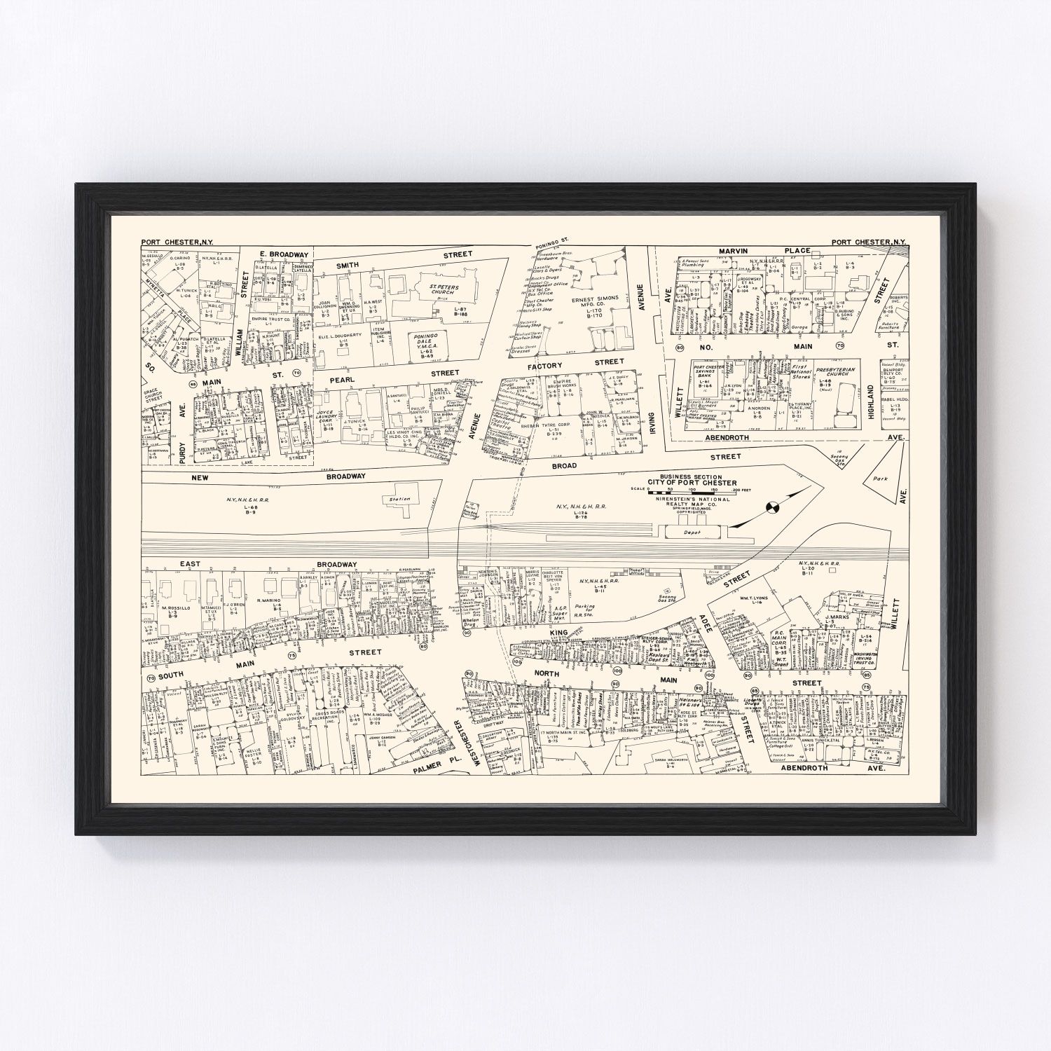 vintage map of Port Chester, New York business section, 1947