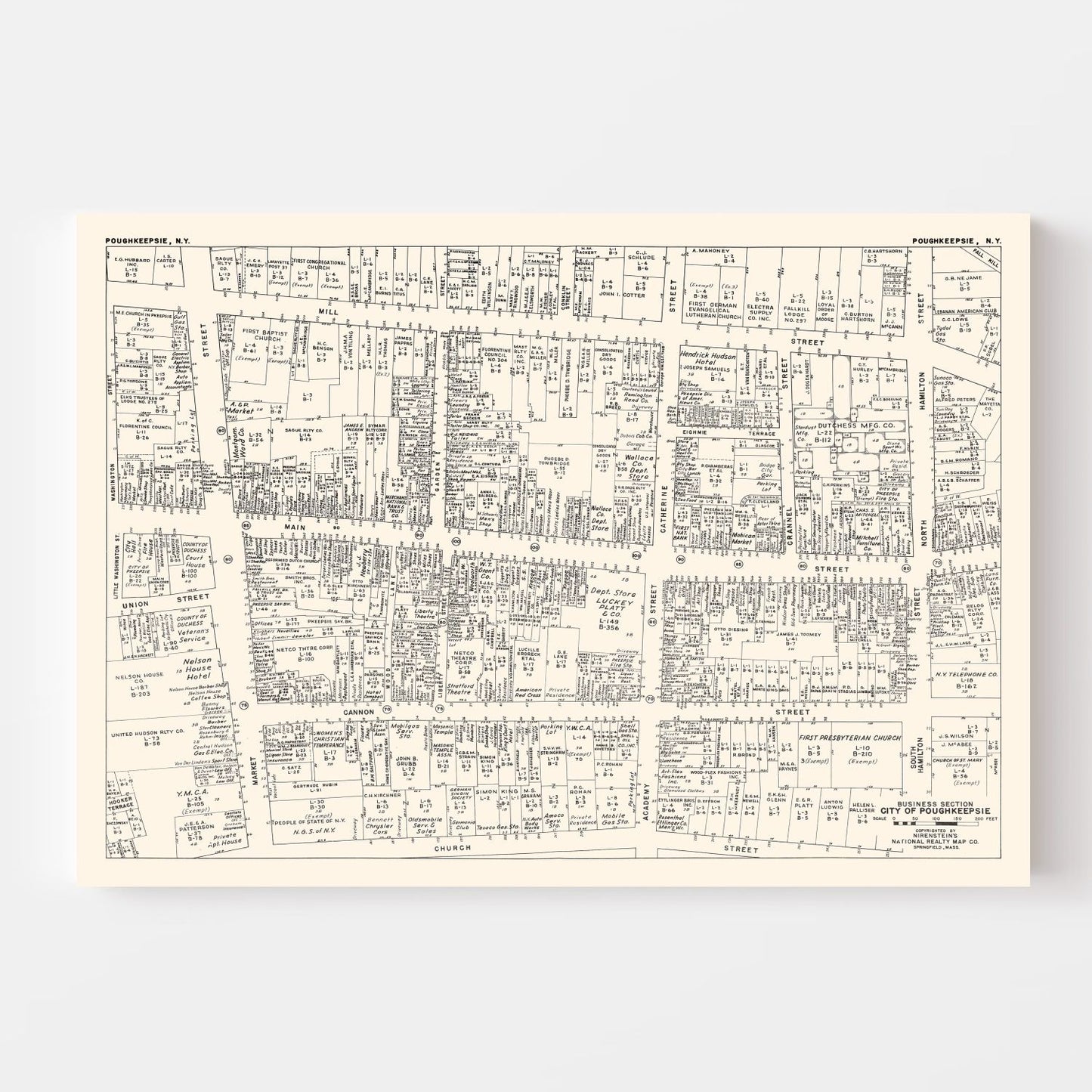 Vintage Map of Poughkeepsie, NY Business Section, 1947