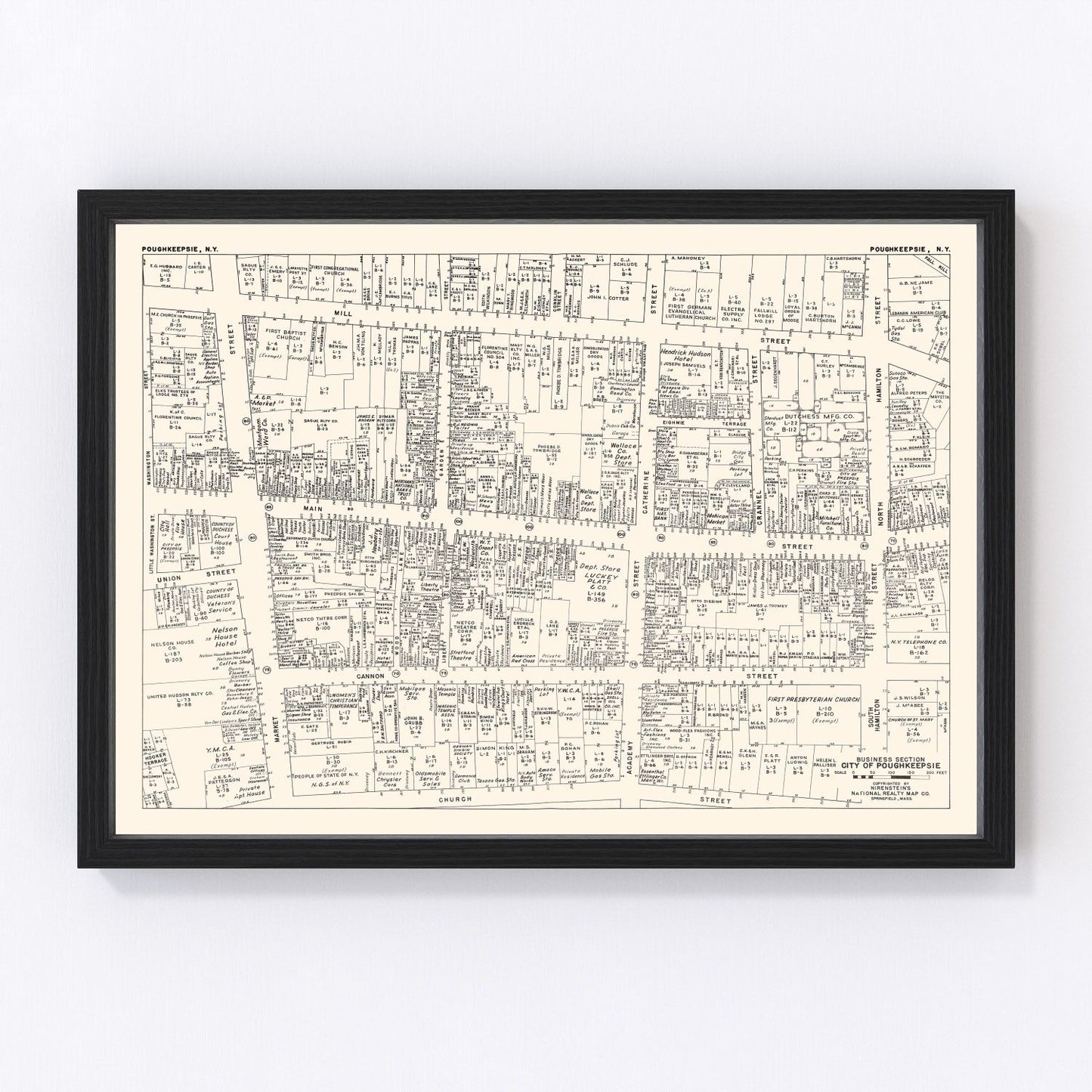 Vintage map of Poughkeepsie New York business section, 1947