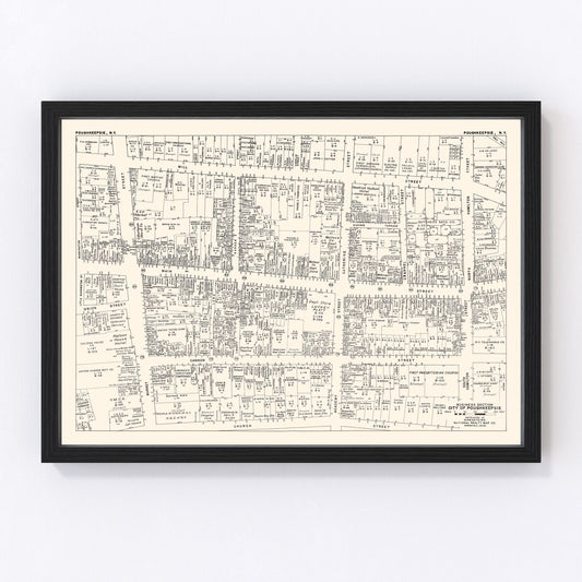 Vintage map of Poughkeepsie New York business section, 1947