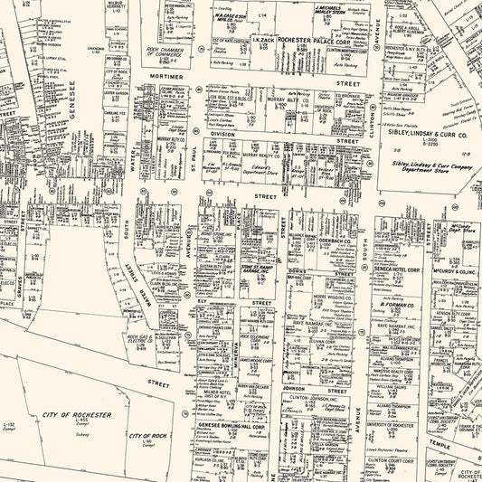 Vintage Map of Rochester, New York Business Section, 1947