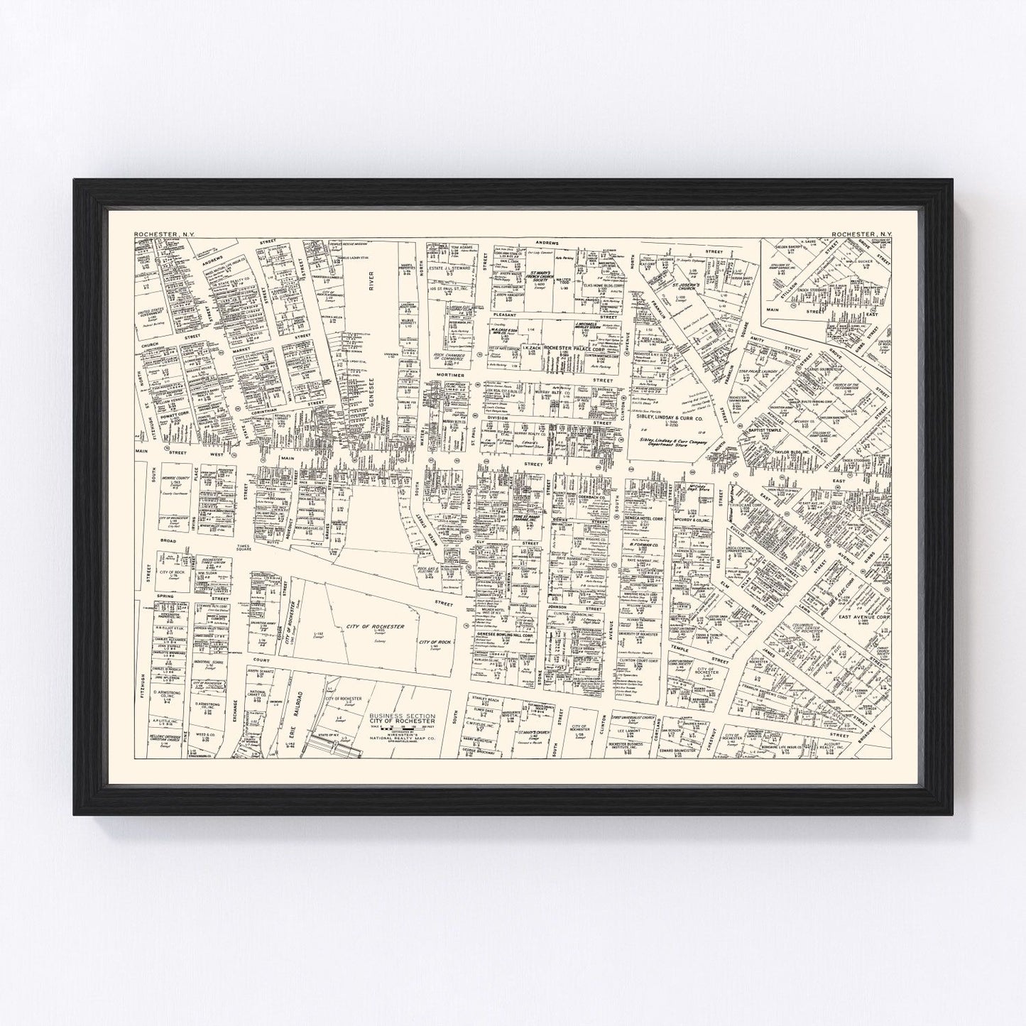 vintage map of Rochester, New York business section, 1947