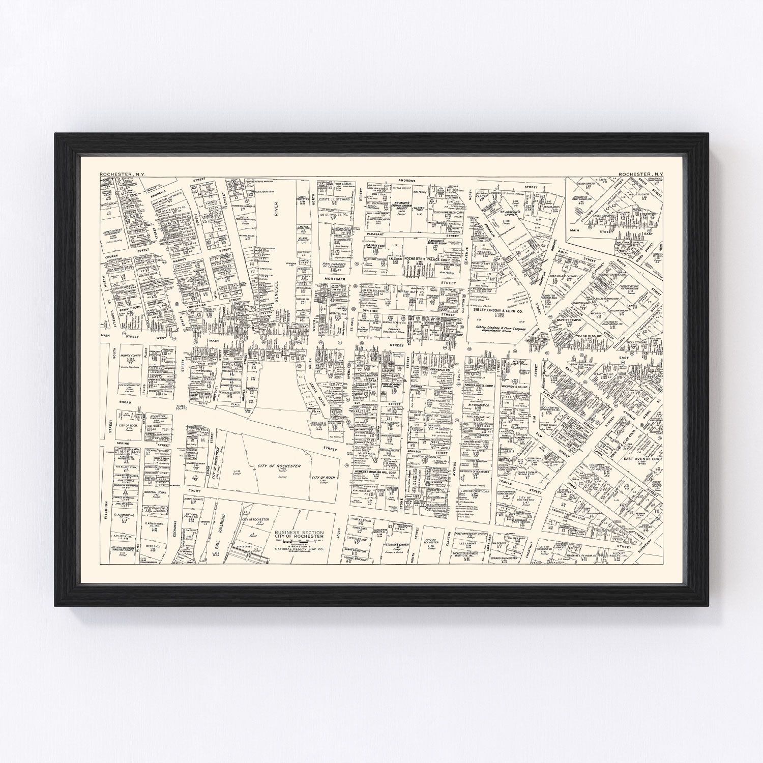 vintage map of Rochester, New York business section, 1947